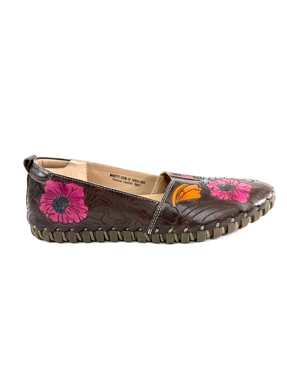 L'Artiste Spring Step Modesty Women Size 8.5 Brown Multi Floral Leather Shoe